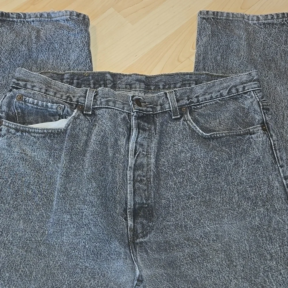 Vintage Levi 501 Button Fly Black Wash Jeans 38x32 Usa Made Ripped Crotch - Picture 6 of 16